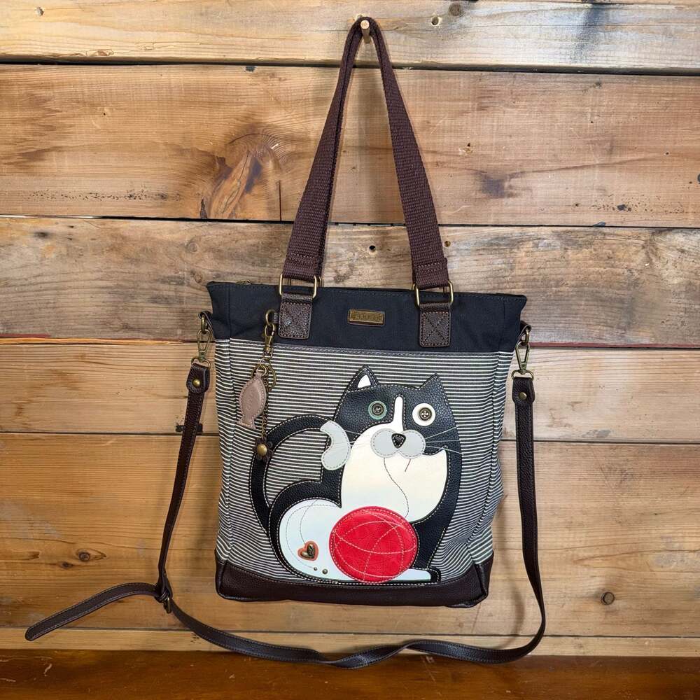 Chala Black and White Tuxedo Cat Handbag Tote Purse